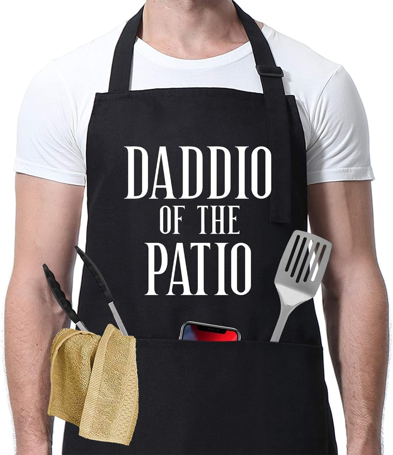 Miracu Grill Apron for Daddy - Daddio of the Patio - Dad Gifts from Daughter. Son - Funny Fathers Day. Birthday Gifts for Dad. Best Step Daddy. Father in Law - Papa Aprons for Grilling BBQ Cooking