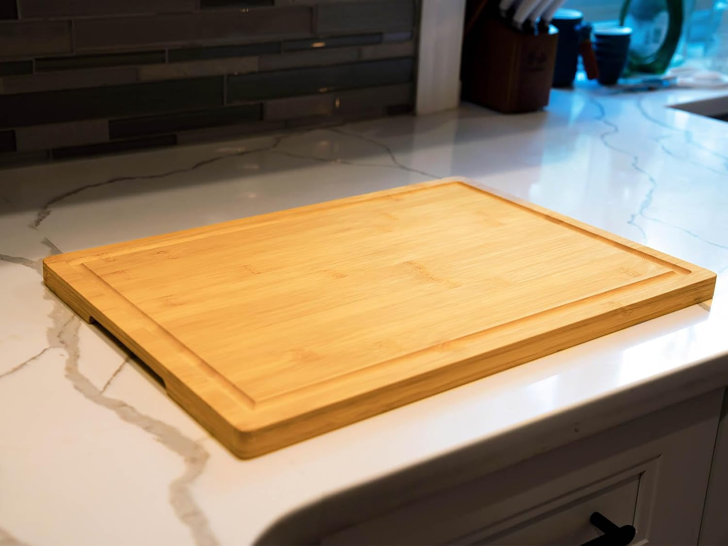 Bamboo Cutting Board for Kitchen. 18 Large Wood Charcuterie Cheese Board. Wooden Chopping Block with Side Handles and Juice Grooves - Image 5
