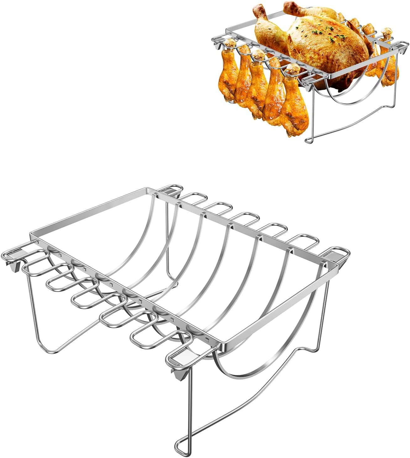 BMMXBI Foldable 3-In-1 Chicken Leg Rib Rack for Grill. Oven. Holds 12 Chicken Leg Wing. 6 Large Ribs. 1 Whole Chicken. Stainless Steel Rib Chicken Drumstick Roasting Racks Smoker Accessories - Image 7