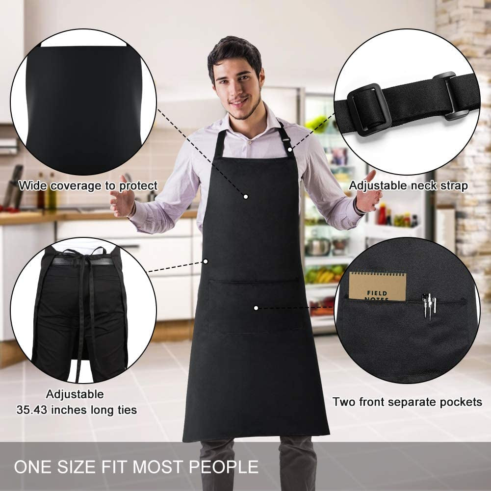 2 Pack Bib Aprons with 2 Pockets Cooking Chef Kitchen Apron for Women Men. Black - Image 2