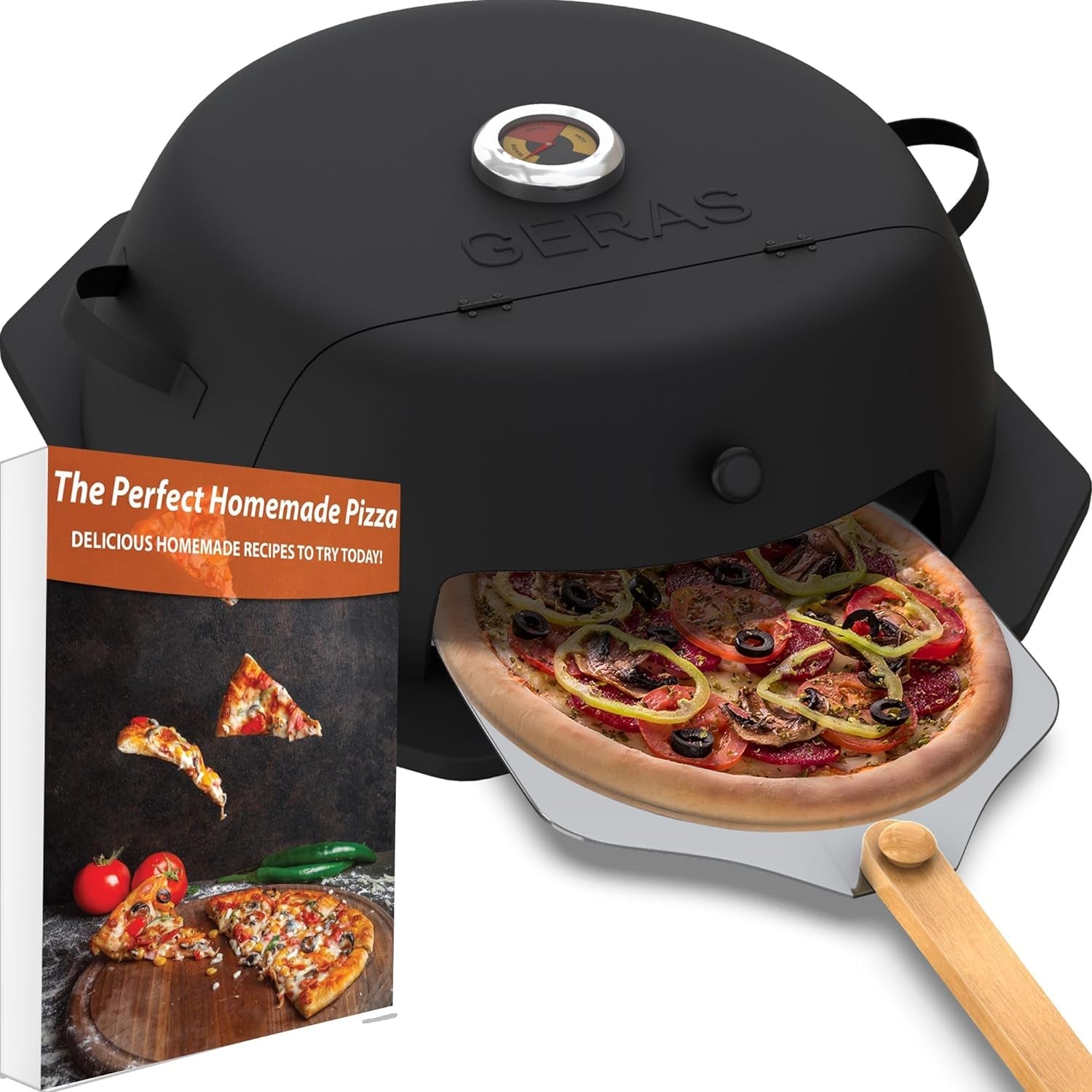 Geras Pizza Oven for Grill - Grill Top Pizza Maker for outside - Pizza Stone. Pizza Peel Kit - Outdoor Small Portable Backyard BBQ Pizzas Maker Charcoal Grill. Pellet. Propane Gas and Wood Fire