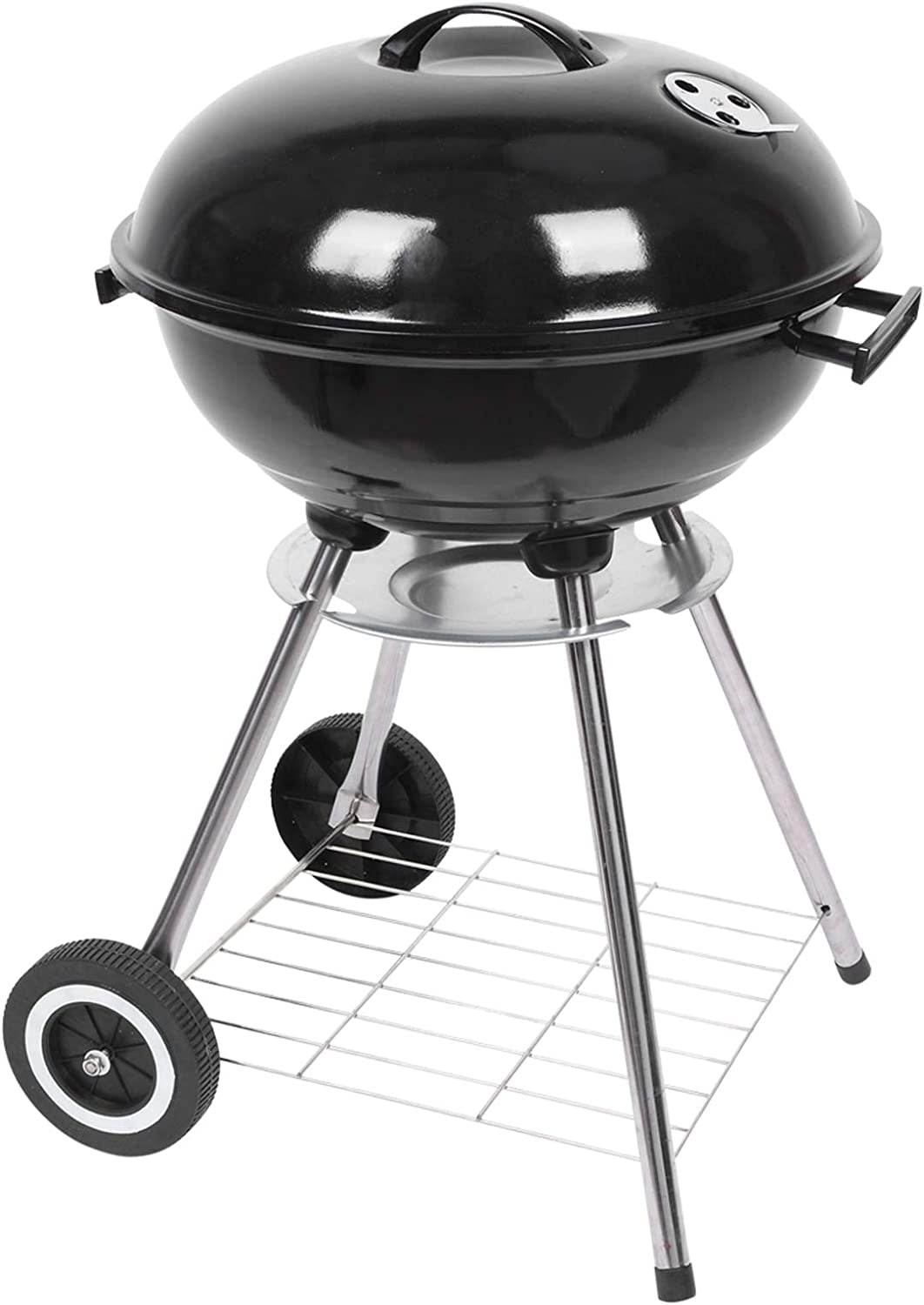Outvita 18 Inch Portable Charcoal Grill. Stainless Steel BBQ Kettle Charcoal Grill with Wheels and Storage Holder for Camping. Picnic. Barbecue. Party. Outdoor Activities