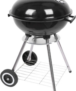 18 Charcoal Grill with Wheels for Outdoor Cooking Barbecue Camping BBQ Coal Kettle Grill Tailgating Portable Heavy Duty round with Thickened Grilling Bowl Wheels. Black