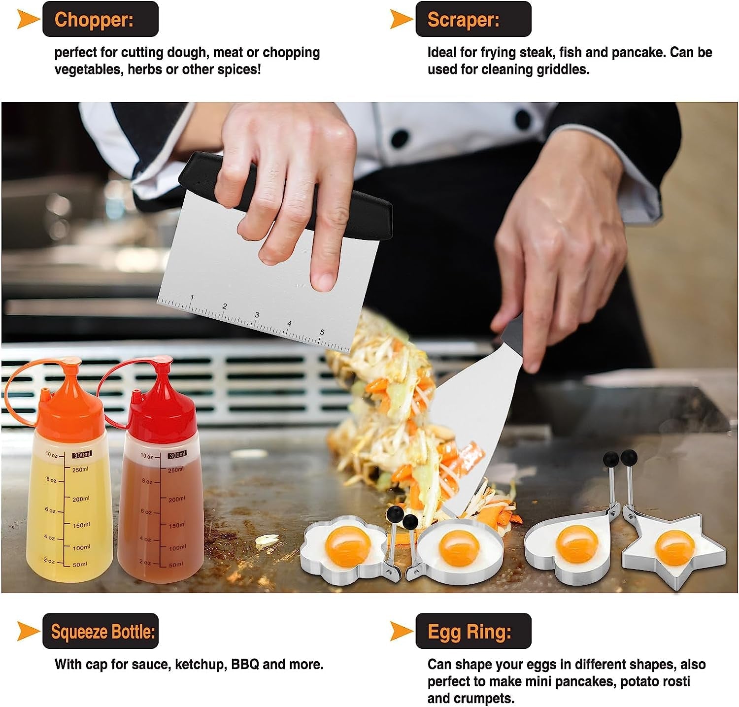 Griddle Accessories Kit. 30PCS Flat Top Grill Accessories Kit for Blackstone and Camp Chef. Stainless Steel Griddle Grill Tools with Enlarged Spatulas. Scraper. Tongs. Carrying Bag for Outdoor BBQ - Image 4