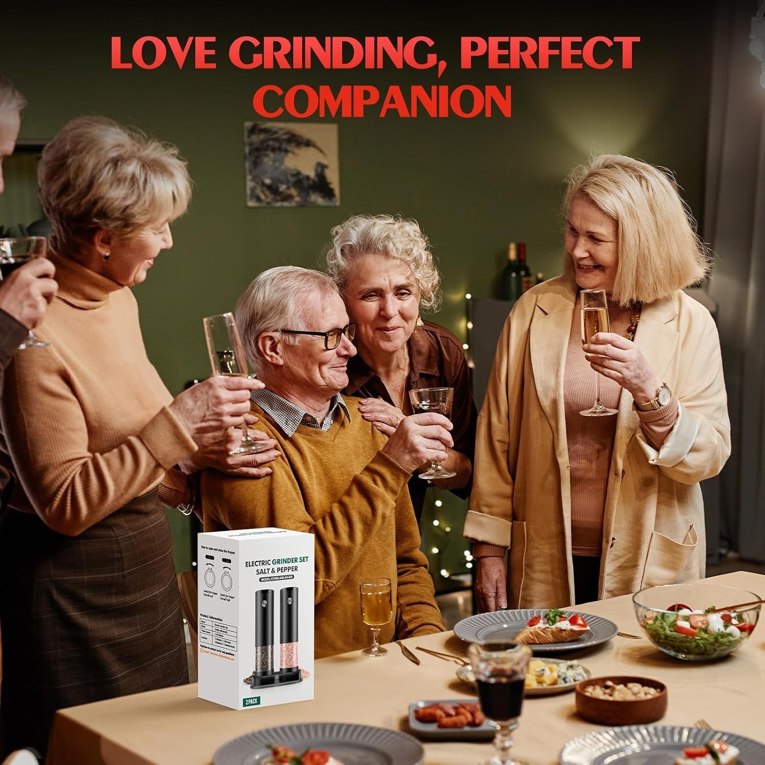 Electric Salt & Pepper Grinder Set (2‑Pack. Black) – Automatic Mills with LED. Adjustable Coarseness & Large Capacity - Image 6