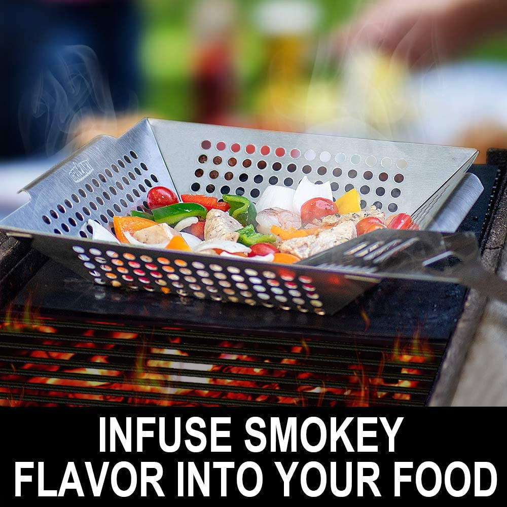 GRILLART Grill Basket Heavy Duty -Large Grill Baskets for Outdoor Grill Vegetables -Stainless Steel Veggie Grilling Basket/Pan - Lasting Grill Vegetable Basket BBQ Grill Accessories. Gifts for Dad Men - Image 5