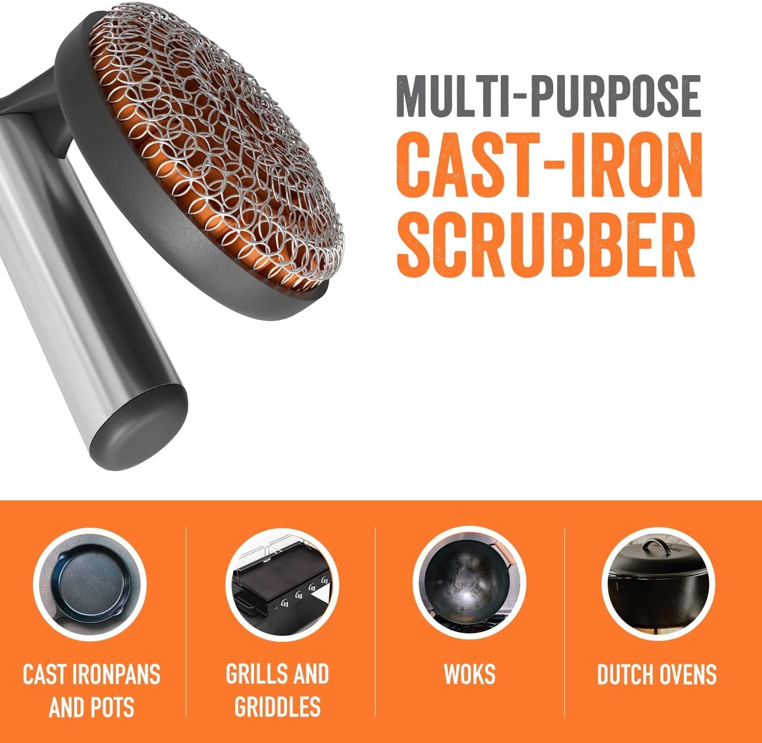 ™ Cast Iron Skillet Cleaner the Cast Iron Scrubber and Grill Brush - Perfect for Cleaning Cast Iron Cookware - Grills and Griddles - Built with Welded Stainless Steel Rings - Image 3