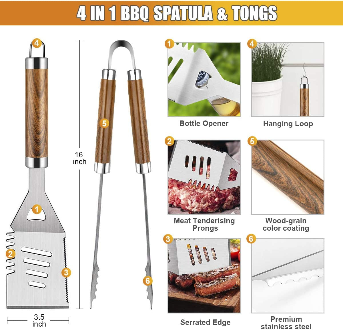 Cifaisi BBQ Grill Utensils Set for Camping/Backyard. 38Pcs Stainless Steel Grill Tools Grilling Accessories with Barbecue Mats. Aluminum Case. Thermometer for Men Women - Image 2