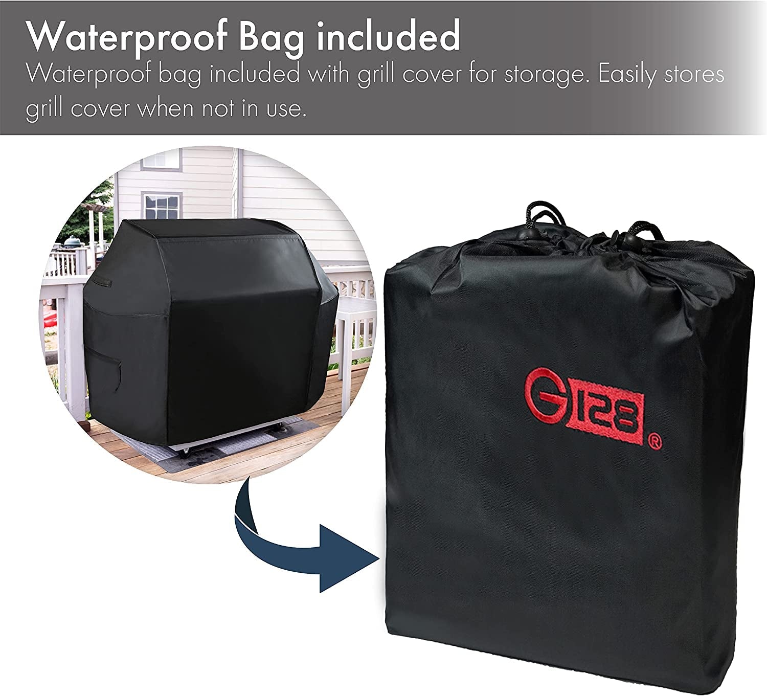 G128 - Black Grill Cover. 30 Inch Gas Grill Cover Waterproof. UV Resistant BBQ Grill Cover. Fits Most Brands of Grills - Black - Image 7