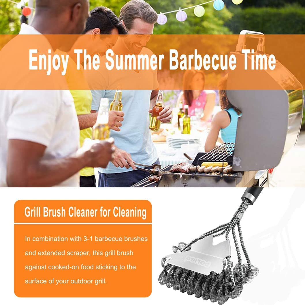 BBQ Grill Cleaning Brush Bristle Free & Scraper - Triple Helix Design Barbecue Cleaner - Non-Bristle Grill Brush and Scraper Safe for Gas Charcoal Porcelain Grills - Ideal Grill Tools Gift - Image 4