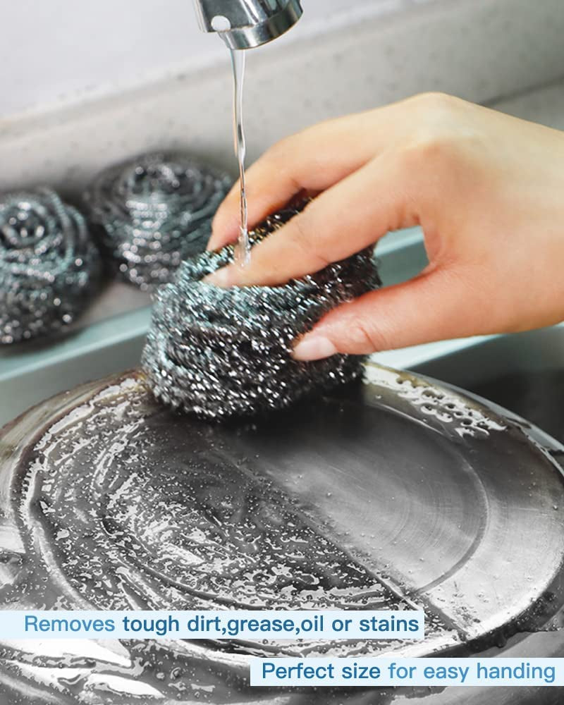 12Pcs Scourer Steel Wool Scrubber - Steel Wool for Cleaning Dishes Pans Pots Ovens Grills Stainless Steel Scrubber for Kitchen Sinks Cleaning Steel Wool Pads Metal Scrubber 12 Pack - Image 8