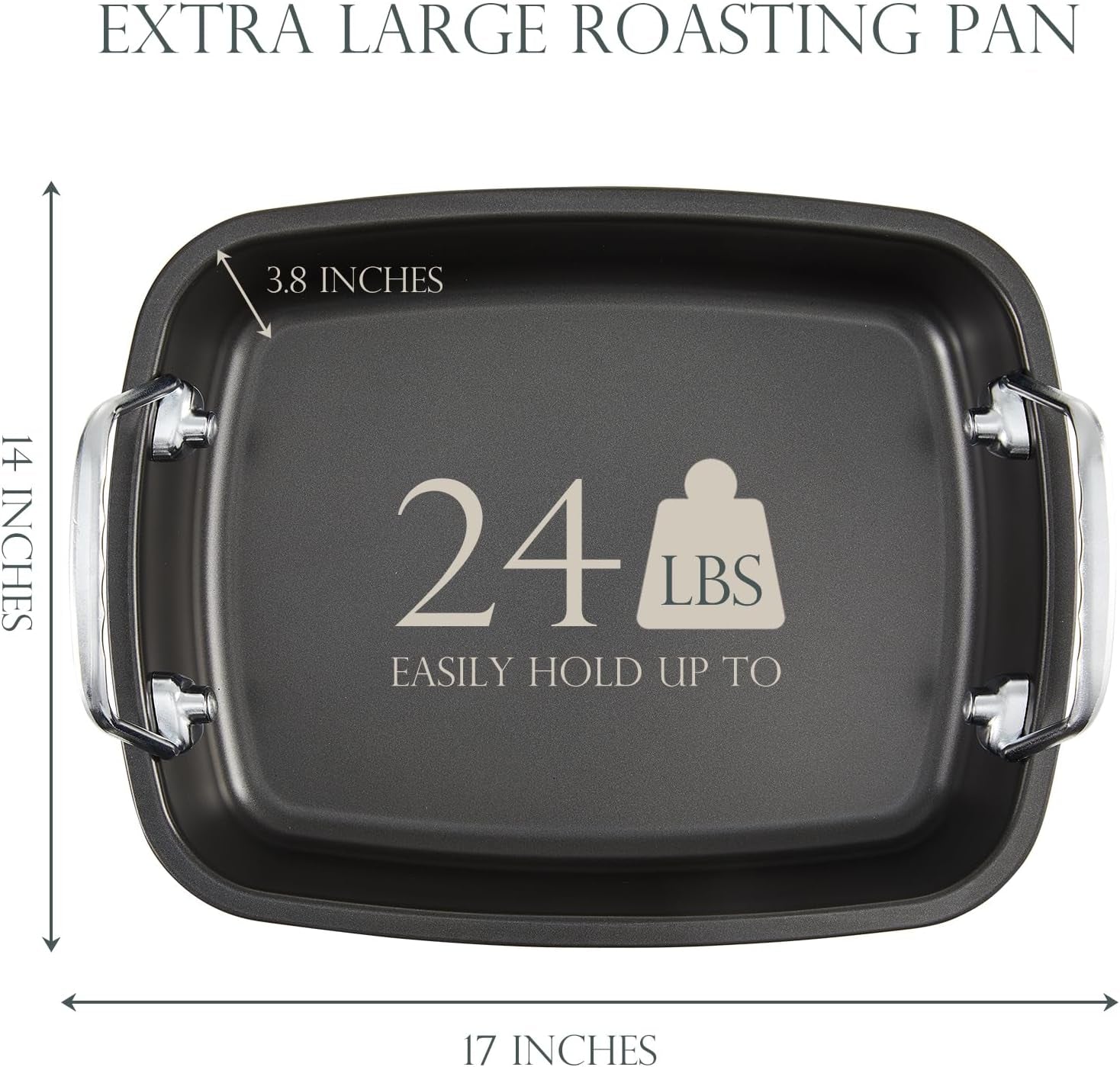 KITESSENSU Nonstick Turkey Roasting Pan with Rack 17 X 14 Inch - Large Chicken Roaster Pan for Oven - Wider Handles & Heavy Duty Construction - Suitable for 24Lb Turkey. Gray - Image 6