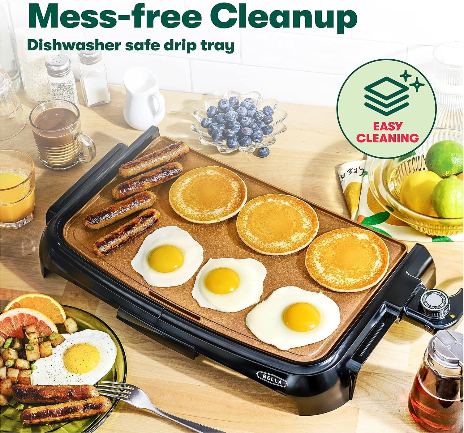 BELLA Griddle Ceramic Copper TI. Healthy-Eco Non-Stick Coating. Hassle-Free Clean Up. Large Submersible Cooking Surface. 10 X 16. Copper/Black - Image 5