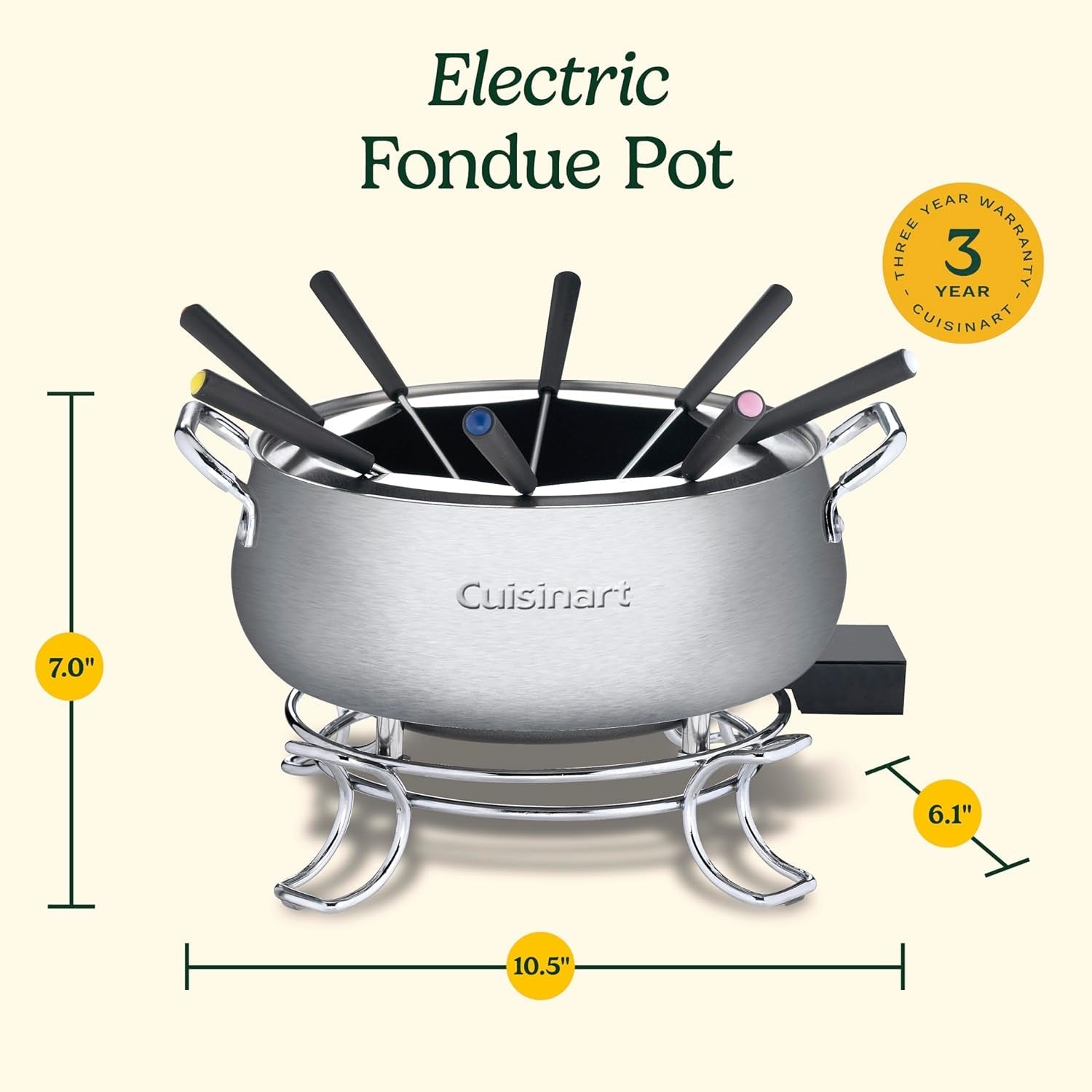 Cuisinart Fondue Pot. 3 Quart. for Chocolate. Cheese. Broth. Oil. Stainless Steel. CFO-3SSP1 - Image 6