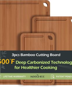 Bamboo Cutting Board. Durable Wood Cutting Boards for Kitchen with Deep Juice Grooves & Built-In Handles. Ideal Charcuterie & Chopping for Meat. Vegetables and Fruits Ideas Kitchen Gift for Home Cooks