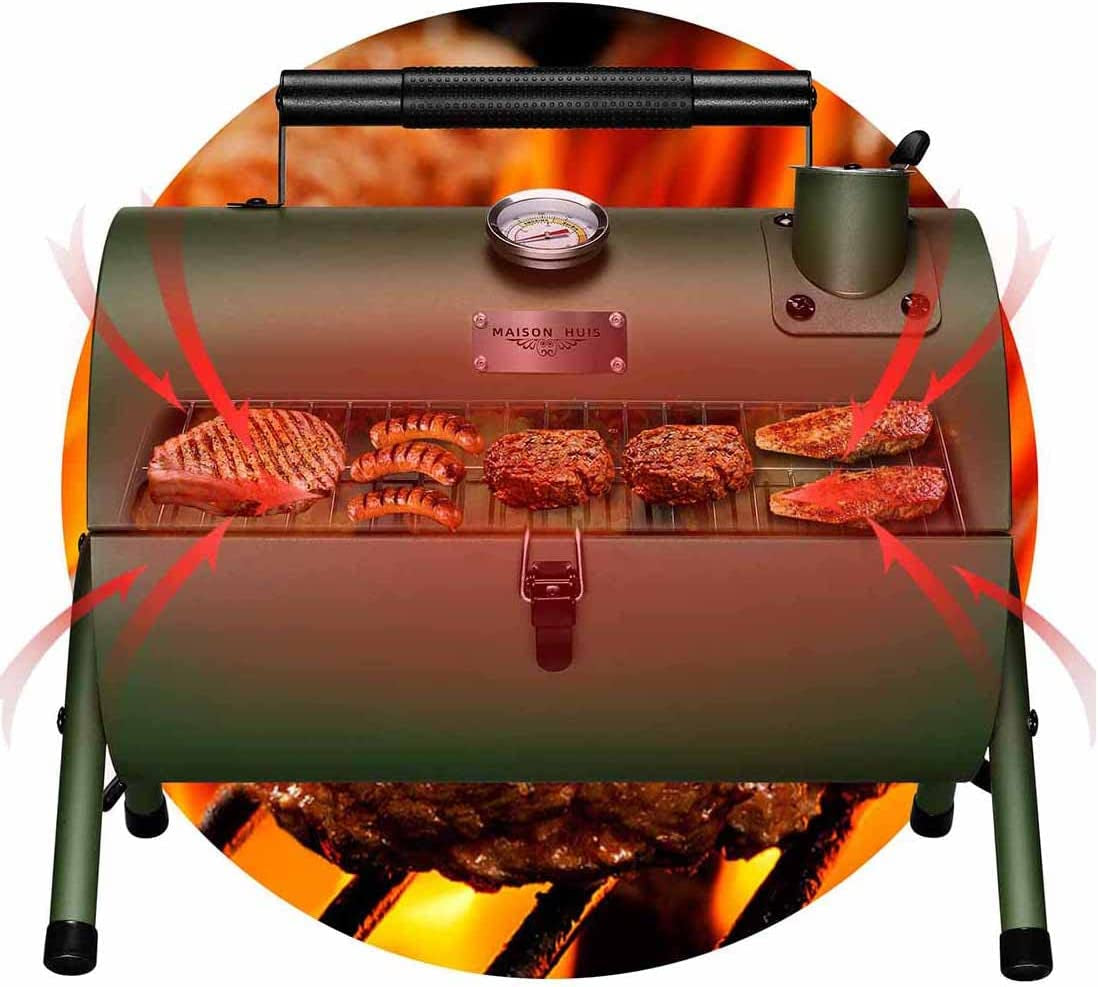 Adjustable Portable Charcoal Grill Multi-Functional Metal Small BBQ Smoker for Outdoor Hiking Picnic(Green) - Image 4