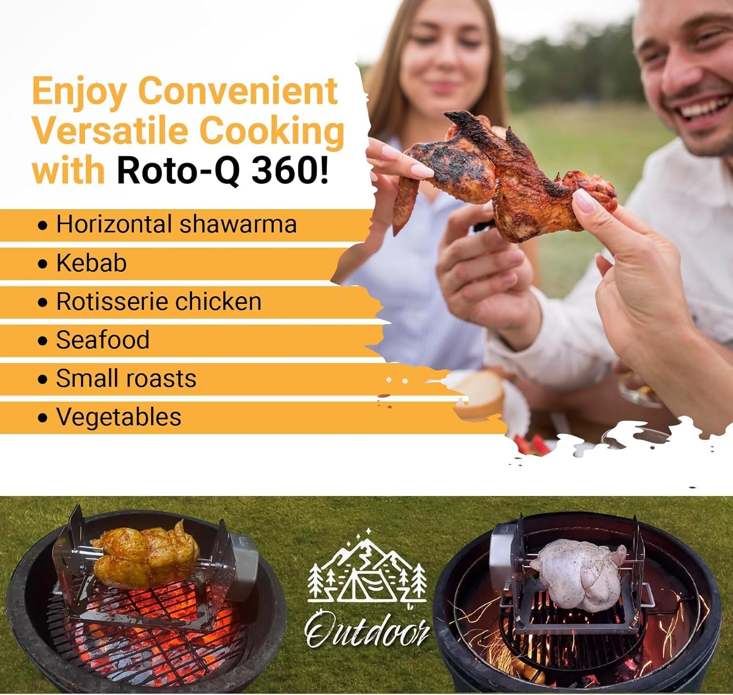 Cordless Universal Rotisserie Kit for Grills Ovens and Smokers - Non-Electric Wind-Up Spit Roaster. Gas or Charcoal BBQ - Indoor/Outdoor (Stainless Steel) - Image 4
