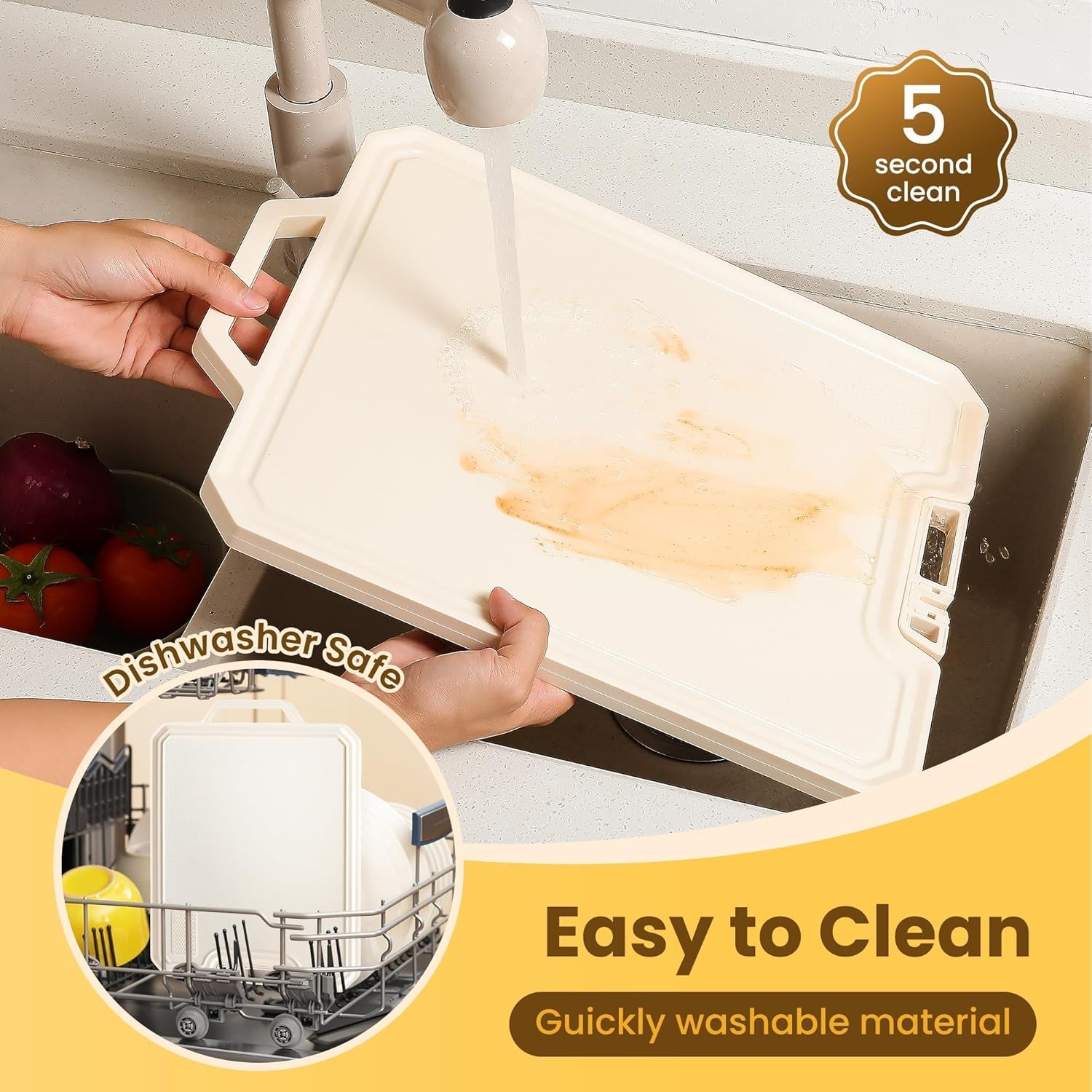 Double Sided Cutting Boards for Kitchen-16X 12 Inch 304 Stainless Steel & Wheat Straw PP Cutting Board for Meat/Vegetable-Non Slip.Dishwasher Safe and Scratch Resistant Chopping Board Beige - Image 5