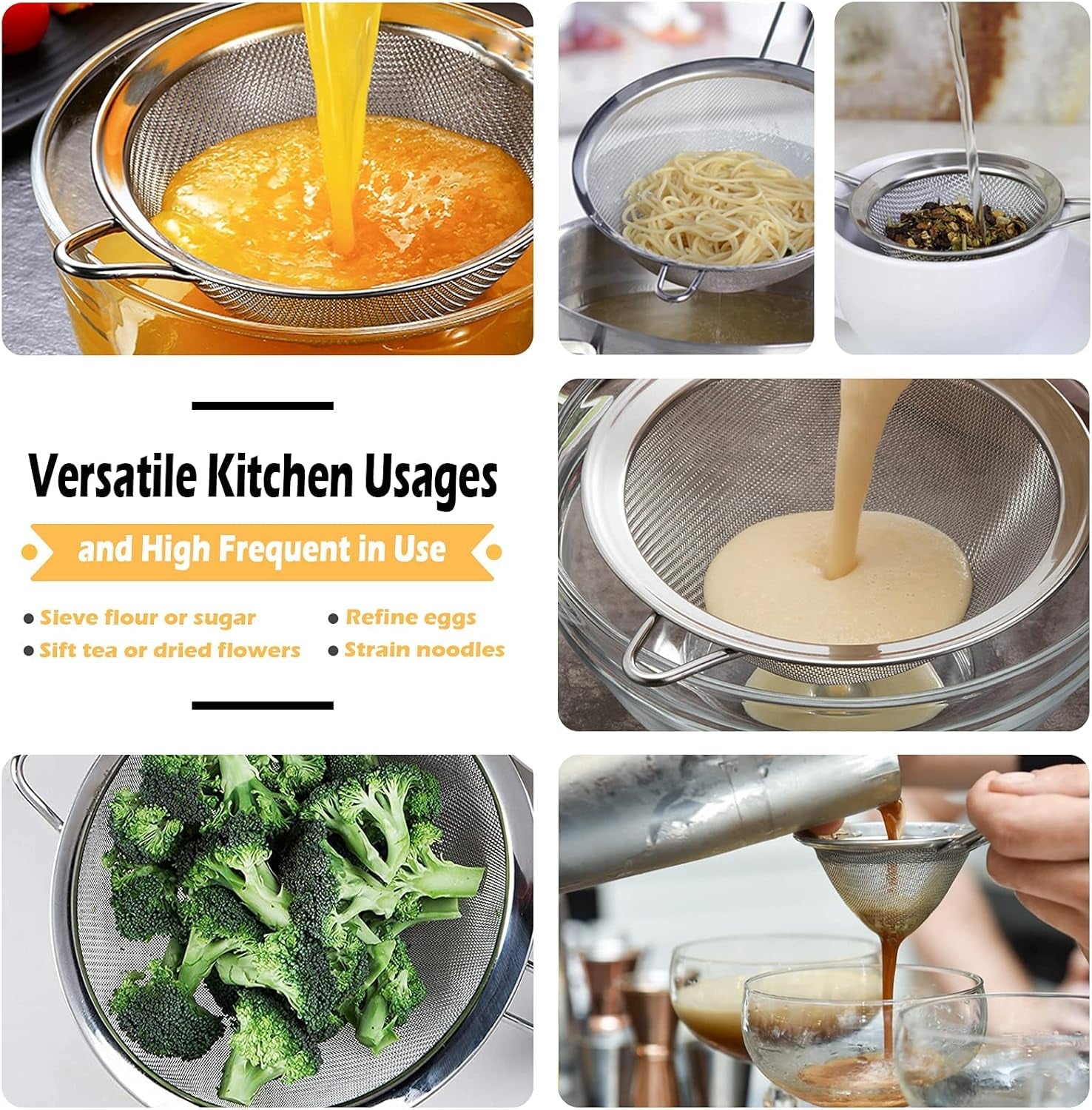 Stainless Steel Fine Mesh Strainers (Set of 3) – Wire Sieves with Insulated Handles for Flour. Rice. Pasta & Baking - Image 4