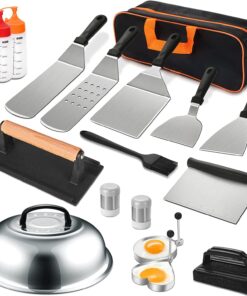 18PCS Griddle Accessories Kit. Flat Top Grill Accessories Set for Blackstone and Camp Chef. Grill Spatula Set with Enlarged Spatulas. Basting Cover. Scraper for Outdoor BBQ