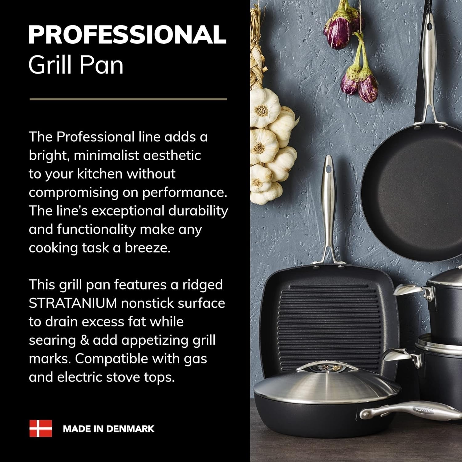Professional 10.5 Square Grill Pan - Easy-To-Use Nonstick Cookware - Dishwasher. Metal Utensil & Oven Safe - Made in Denmark - Image 2