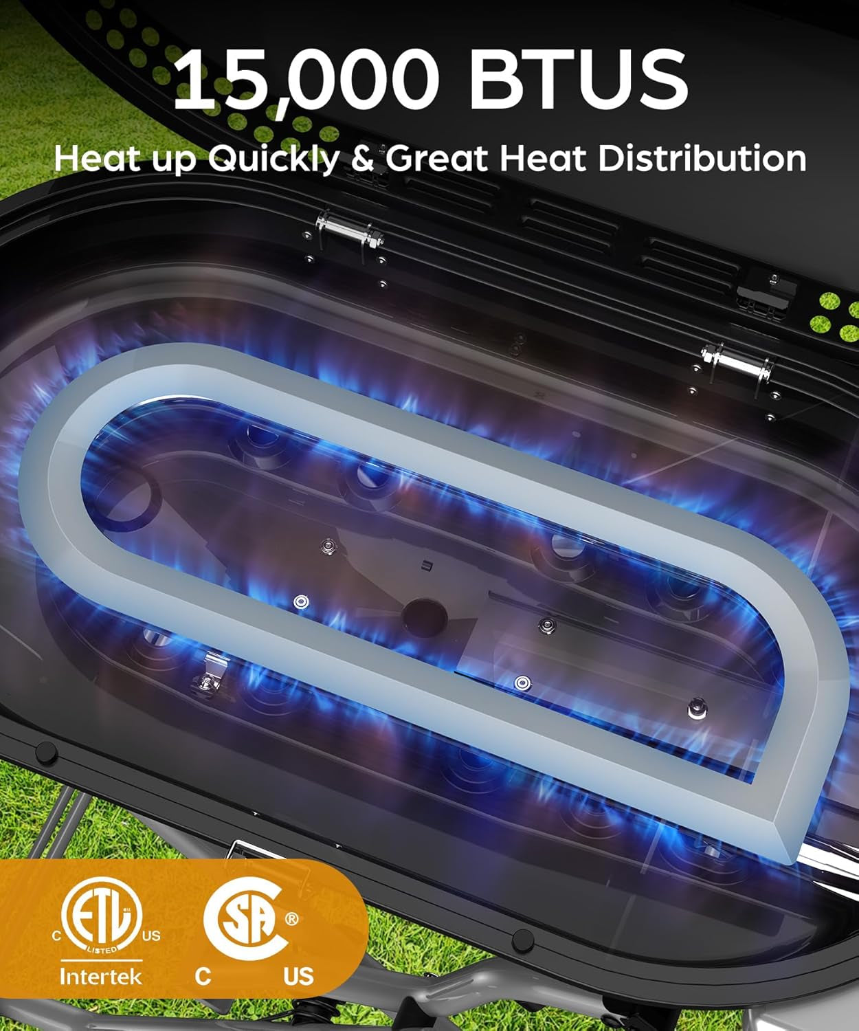 Joy Pebble Portable Propane Gas Grill. 15000BTUS.BBQ Gas Grill with 348 SQ Inch Large Cooking Areas. Sturdy Quick-Fold Legs. Portable & Foldable BBQ Grill for Outdoor Camping/Tailgating/Picnic. Black - Image 3