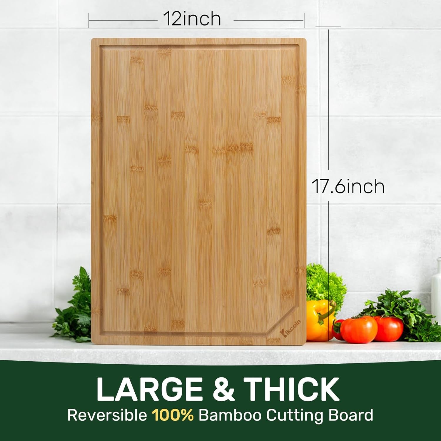 Bamboo Cutting Boards for Kitchen. Extra Large Wood Cutting Board with Deep Juice Groove and Handle Heavy Duty Chopping Board. Kikcoin. 17.6 X 12 - Image 6