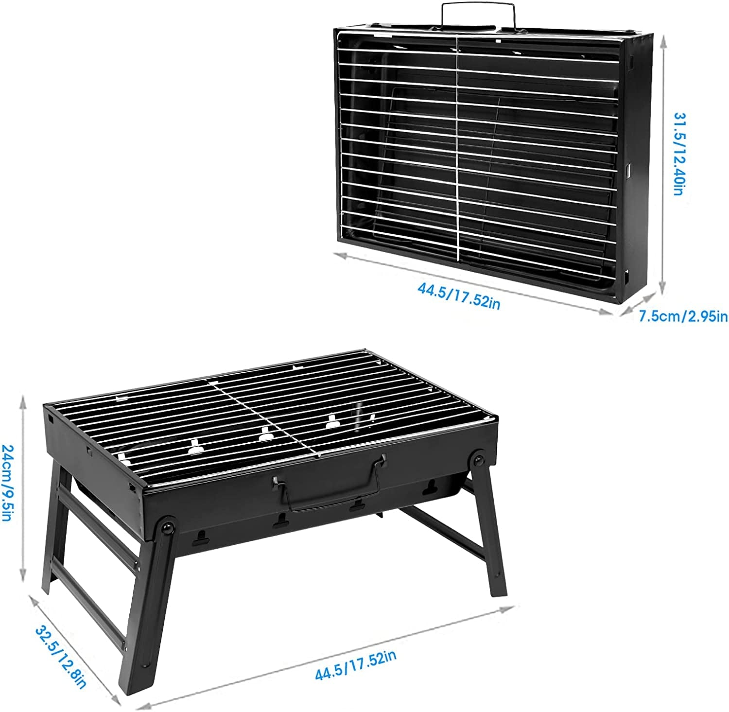 Uten Charcoal Grill. BBQ Grill Folding Portable Lightweight Smoker Grill. Barbecue Grill Small Desk Tabletop Outdoor Grill for Camping Picnics Garden Beach Party 17''X11.6''X 2.6'' - Image 3