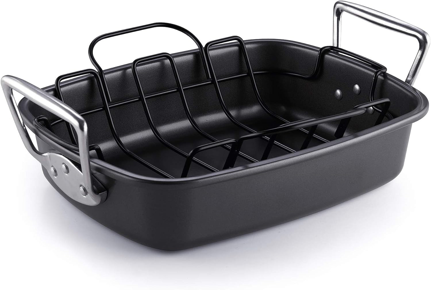 Cook N Home Nonstick Roasting Pan Bakeware Roaster with Rack. 17X13-Inches. Black - Image 4