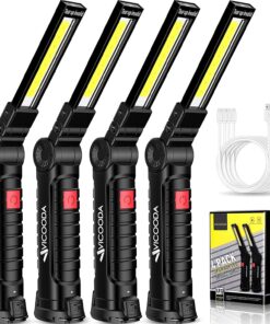 4 Pack Flashlights. LED Work Light. USB C Rechargeable Work Light with Magnetic Base and Hanging Hook. 360°Rotate 5 Modes Flashlights for Car Engines Repair. Emergency and All Tight Spots (4 Pack)