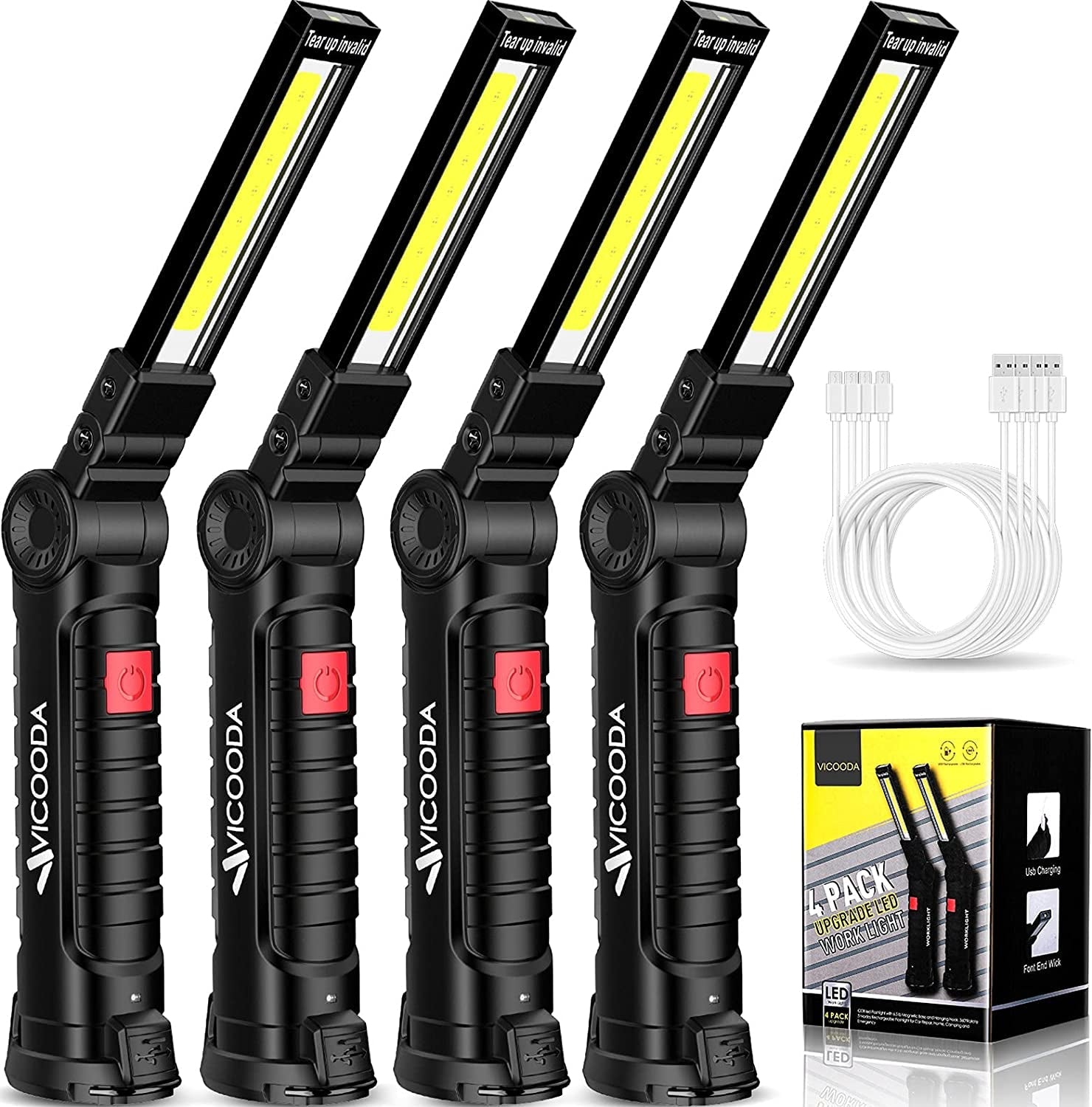 4 Pack Flashlights. LED Work Light. USB C Rechargeable Work Light with Magnetic Base and Hanging Hook. 360°Rotate 5 Modes Flashlights for Car Engines Repair. Emergency and All Tight Spots (4 Pack)