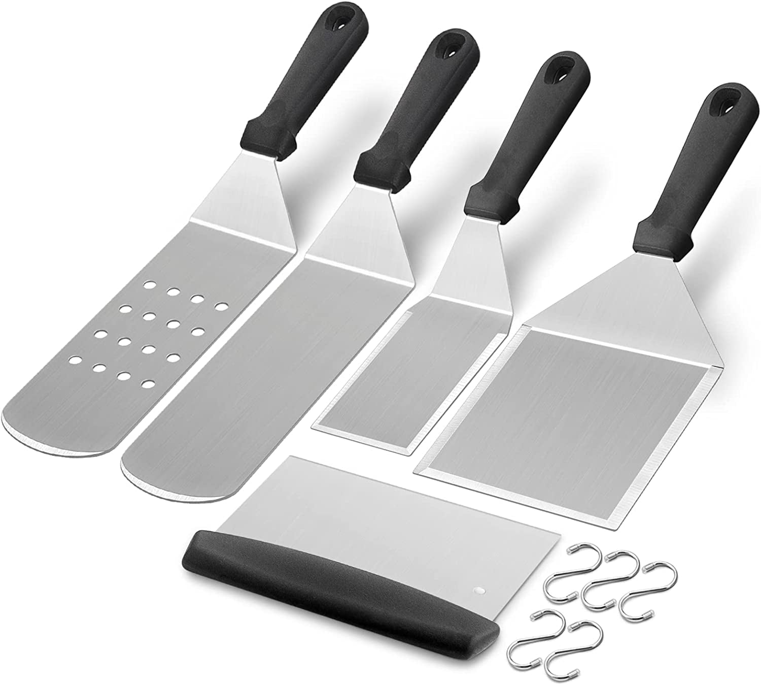Griddle Accessories Kit of 5. Hasteel Heavy Duty Metal Spatula. Professional Stainless Steel Flat Top Griddle Tools Set. Pancake Flipper/Griddle Scraper/Hamburger Turner for BBQ Grilling Cast Iron