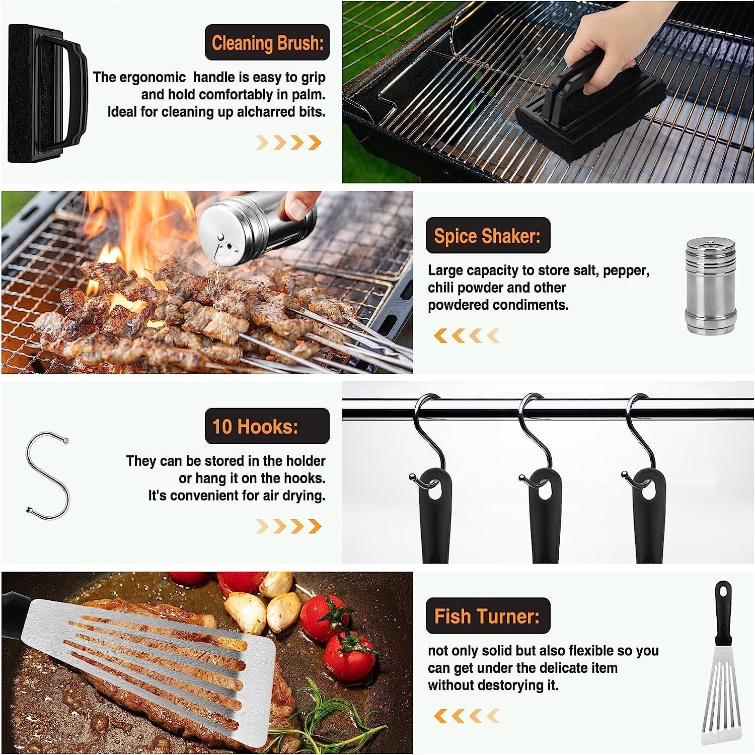 Griddle Accessories Kit. 30PCS Flat Top Grill Accessories Kit for Blackstone and Camp Chef. Stainless Steel Griddle Grill Tools with Enlarged Spatulas. Scraper. Tongs. Carrying Bag for Outdoor BBQ - Image 6