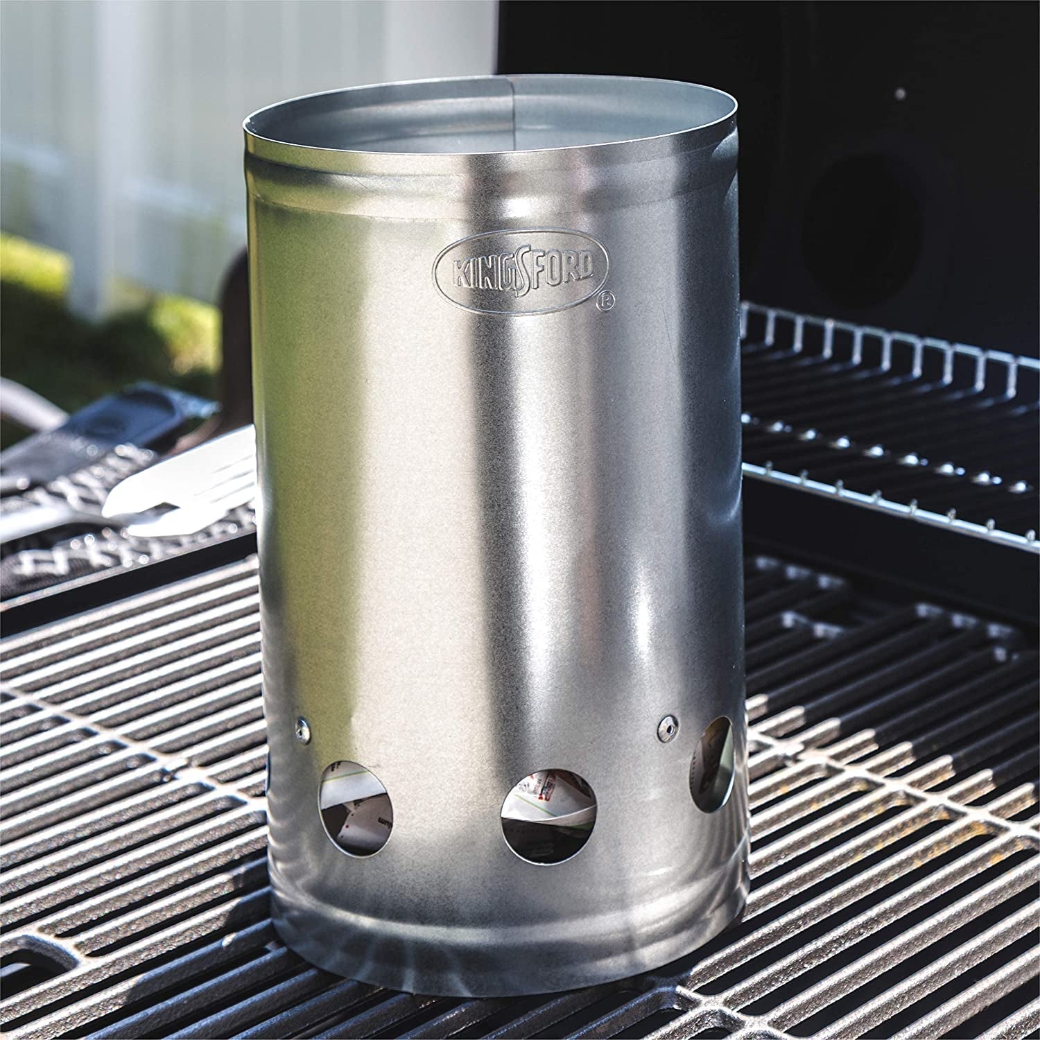 KINGSFORD Heavy Duty Deluxe Charcoal Chimney Starter | BBQ Chimney Starter for Charcoal Grill and Barbecues. Compact Easy to Use Chimney Starters and BBQ Grill Tools. Silver - Image 4