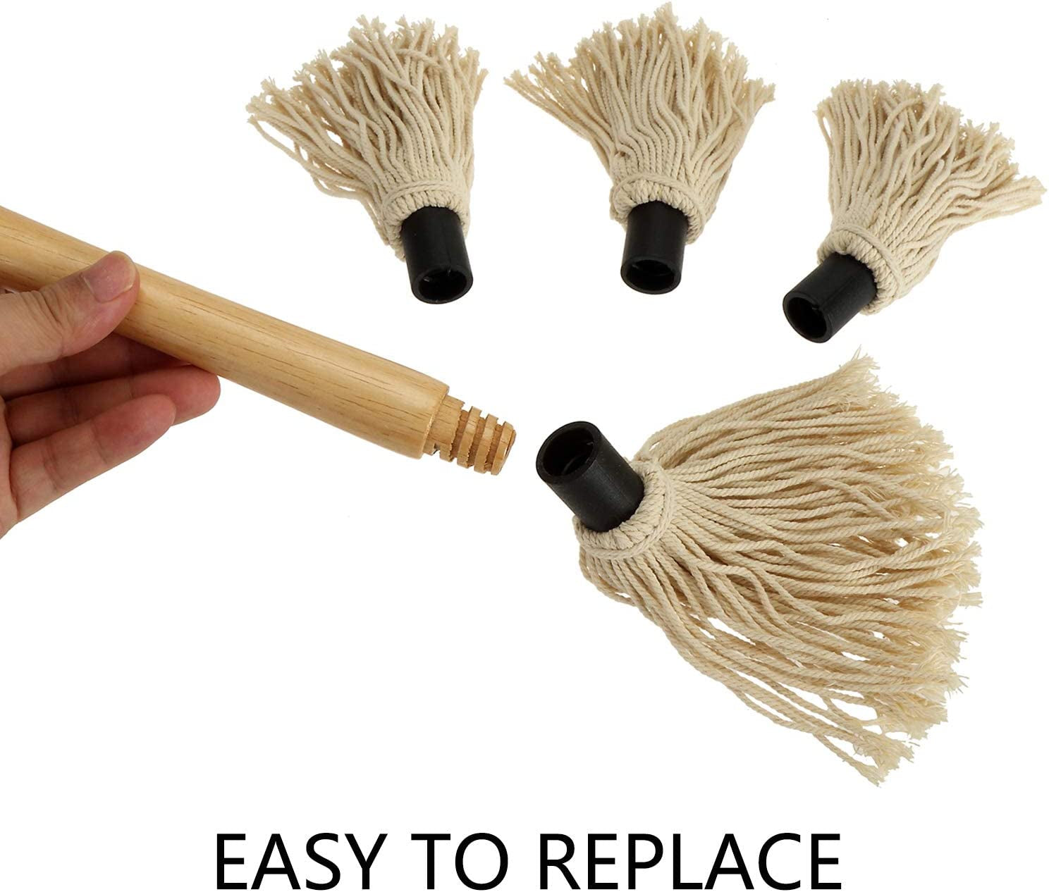 Hedume 2 Pack BBQ Basting Mop with 6 Extra Replacement Heads. Grill Basting Mop Wooden Long Handle Perfect for BBQ Grilling Smoking Steak (18.2 Inch) - Image 3