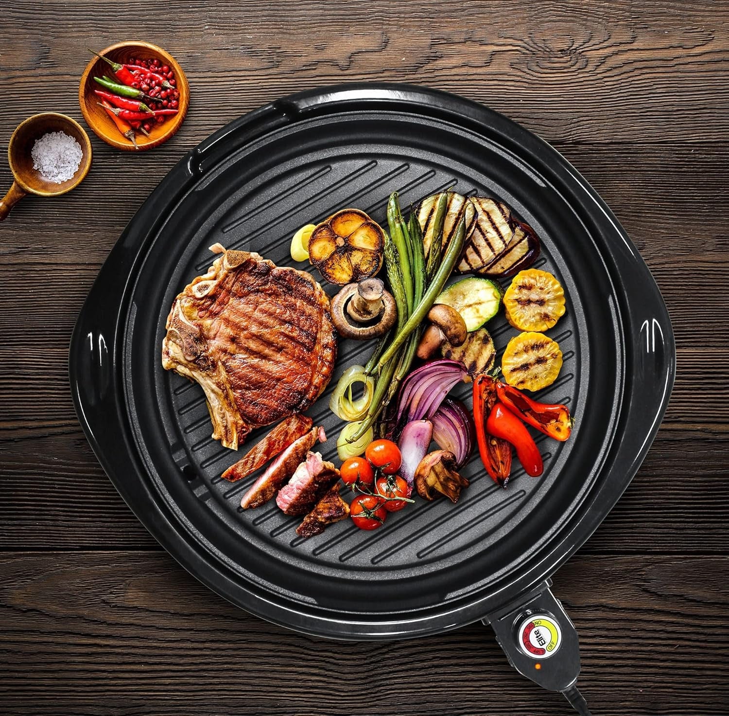 Elite Gourmet EMG-980B Smokeless Electric Tabletop Grill Nonstick. 6-Serving. Dishwasher Safe Removable Grilling Plate. Grill Indoor. Tempered Glass Lid. Adjustable Temperature. 14 Black - Image 4