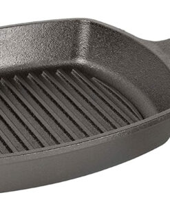 L8SGP3ASHH41B Cast Iron Square Grill Pan with Red Silicone Hot Handle Holder. Pre-Seasoned. 10.5-Inch