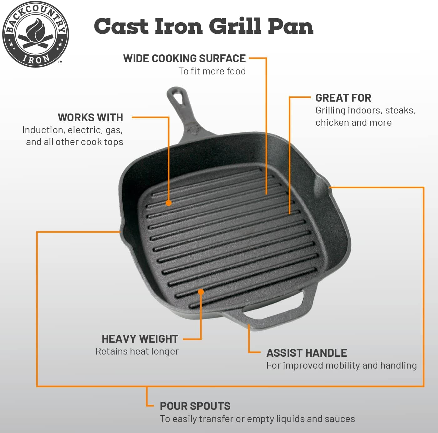 8 Inch Square Grill Pan Medium Pre-Seasoned Cast Iron - Image 4