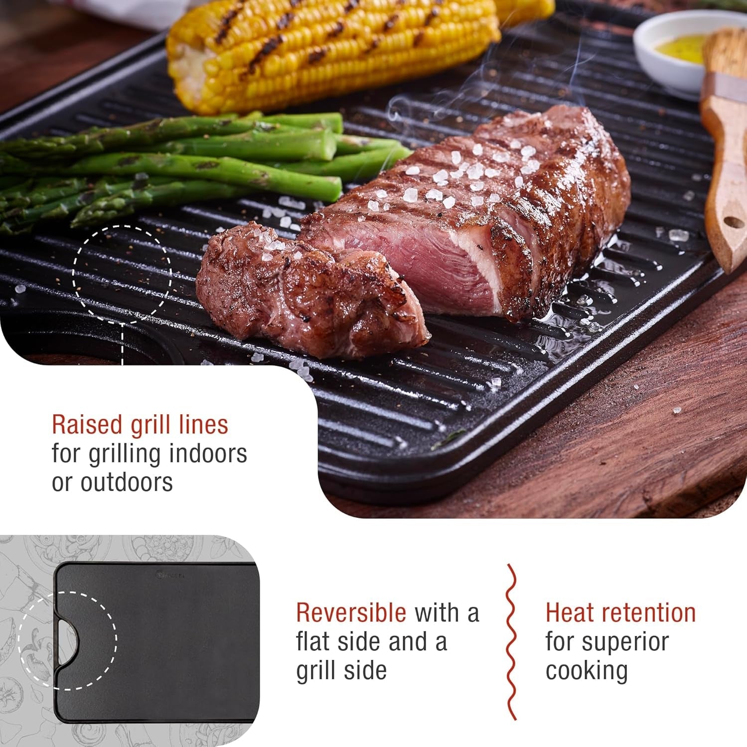 Victoria 20-By-14-Inch Rectangular Cast Iron Griddle. Preseasoned Reversible Griddle - Image 4