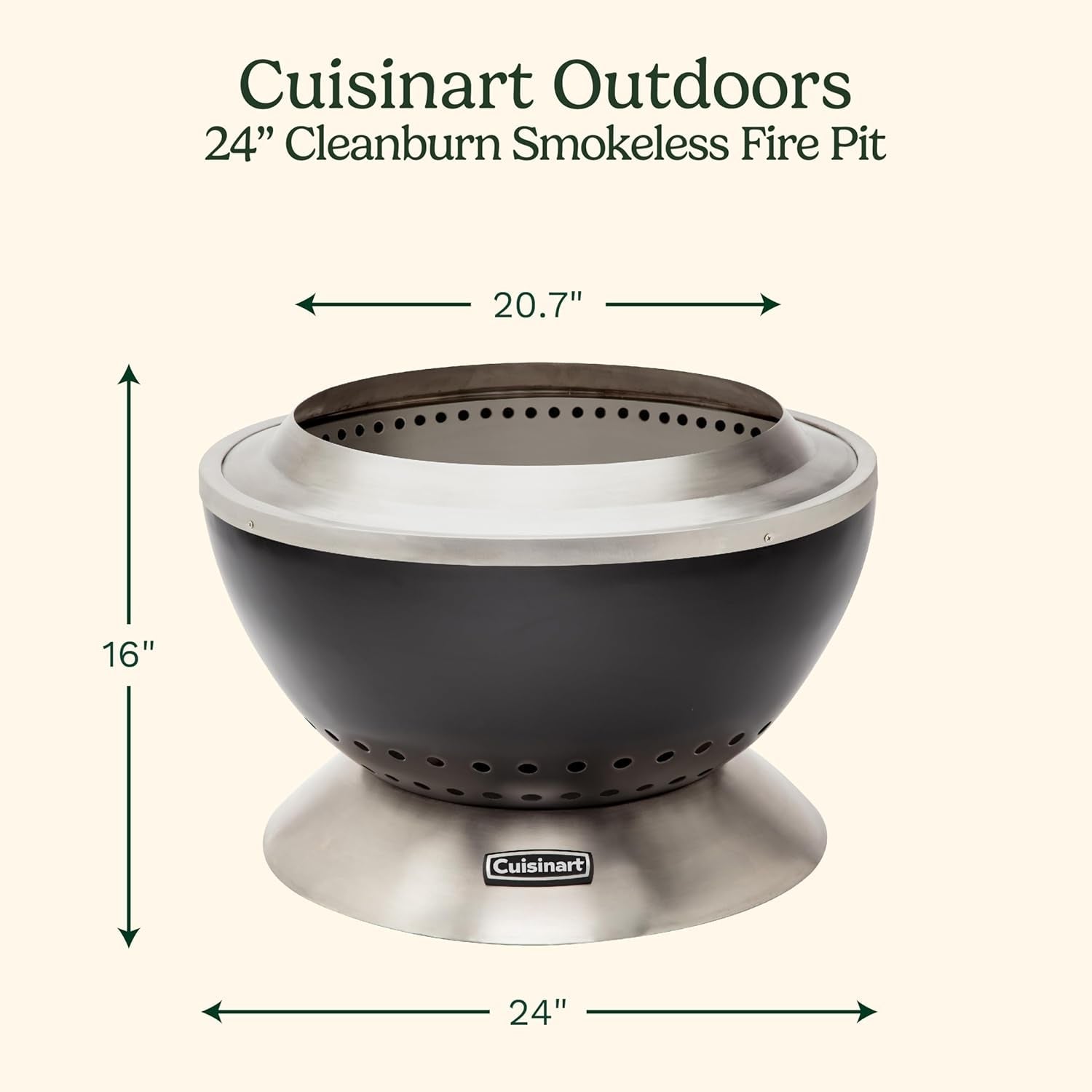 Cuisinart 24 Cleanburn Smokeless Fire Pit with Removable Base for Ash. Portable Outdoor Wood Burning Fireplace. Smoke Free Stainless Steel Outdoor Heater. Enhanced Airflow and Easy Cleanup - Image 2