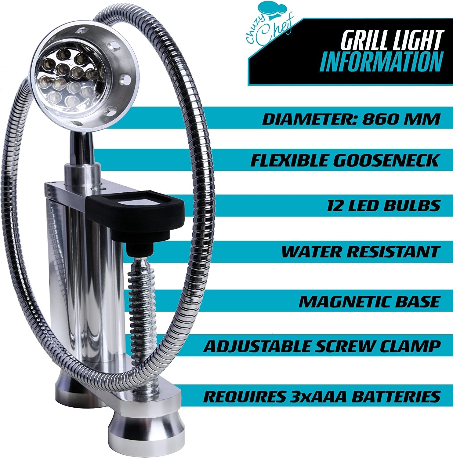 Magnetic BBQ Led Grill Light - 12 Super Bright LED Lights Adjustable 360 Degree Flexible Gooseneck & Screw Clamp for Outdoor & Indoor Barbeque Grill Lights Water Weather Resistant - Image 4