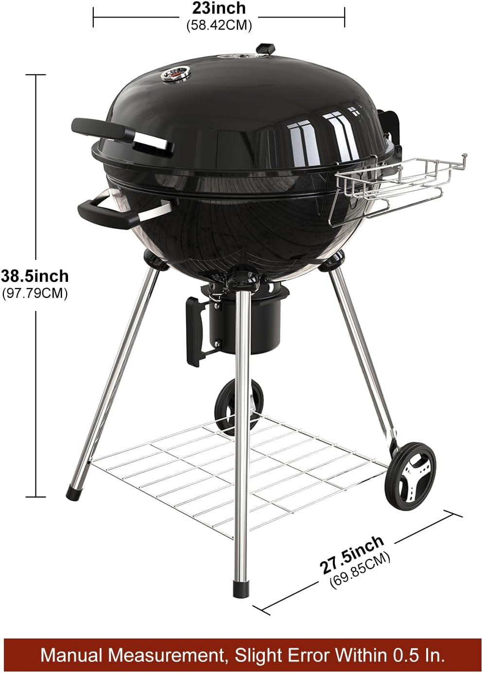 22 Inch Premium BBQ Charcoal Grill. Outdoor Barbecue Kettle Grill. Smoker Grills over 500 Square Inches 2-Tier Cooking Space. Perfect for Outdoor BBQ Party and Patio. Black - Image 5
