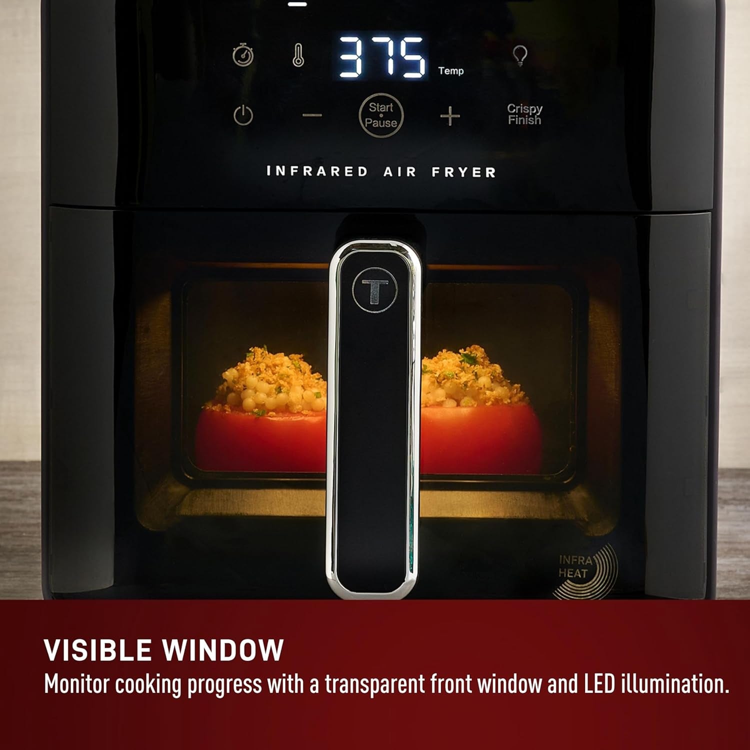 T-Fal Infrared Air Fryer: 6 Qt Digital Touch Screen. 7-In-1 Cooking Functions. 45-Seconds to Reach 750°F on Carbon Fiber Heater Surface. No-Shake Technology. Crispy Finish. 1550W. Black - Image 6