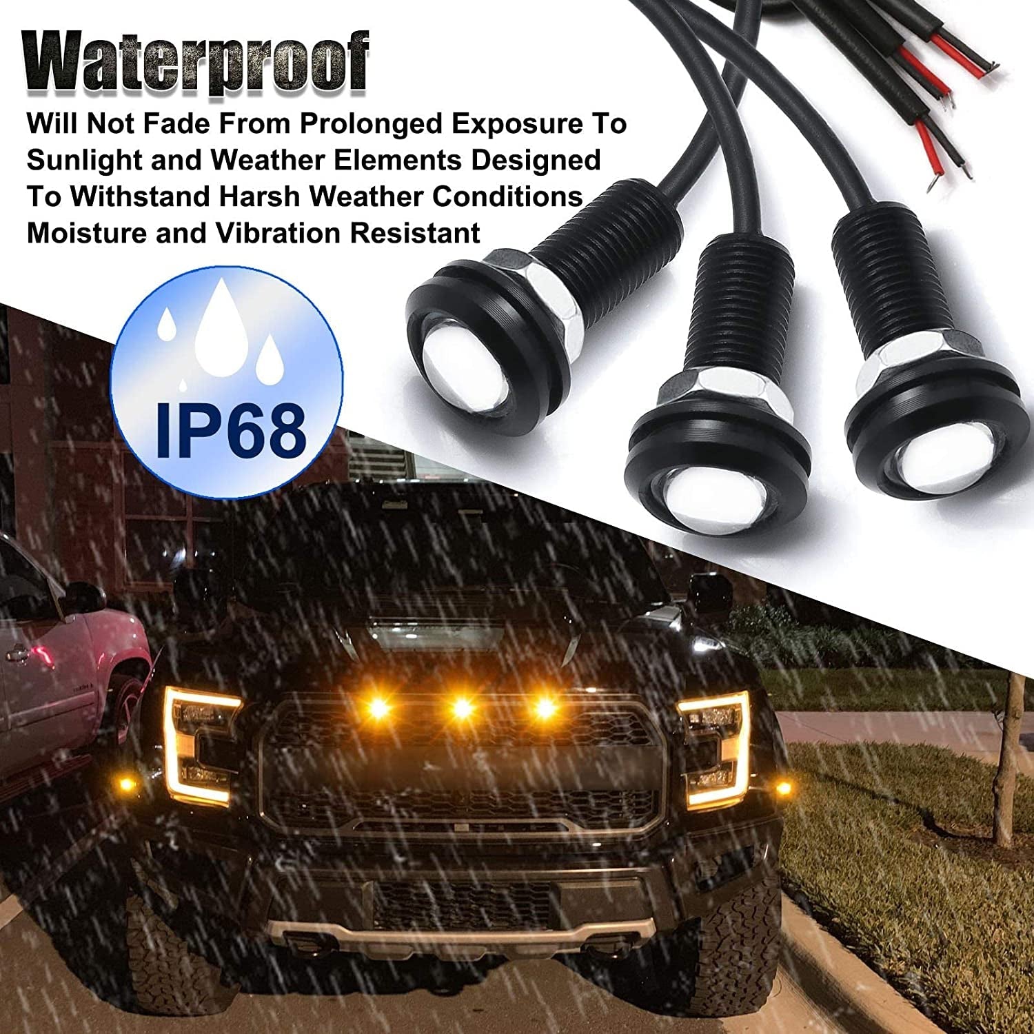 Xotic Tech 3Pcs LED Front Grille Marker Lights W/Projector Lens Assembly Compatible with Cars. Pickups. Trucks. SUV. Trailer. 3000K Amber - Image 4