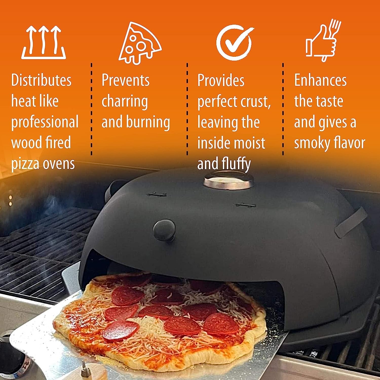 Geras Pizza Oven for Grill - Grill Top Pizza Maker for outside - Pizza Stone. Pizza Peel Kit - Outdoor Small Portable Backyard BBQ Pizzas Maker Charcoal Grill. Pellet. Propane Gas and Wood Fire - Image 6
