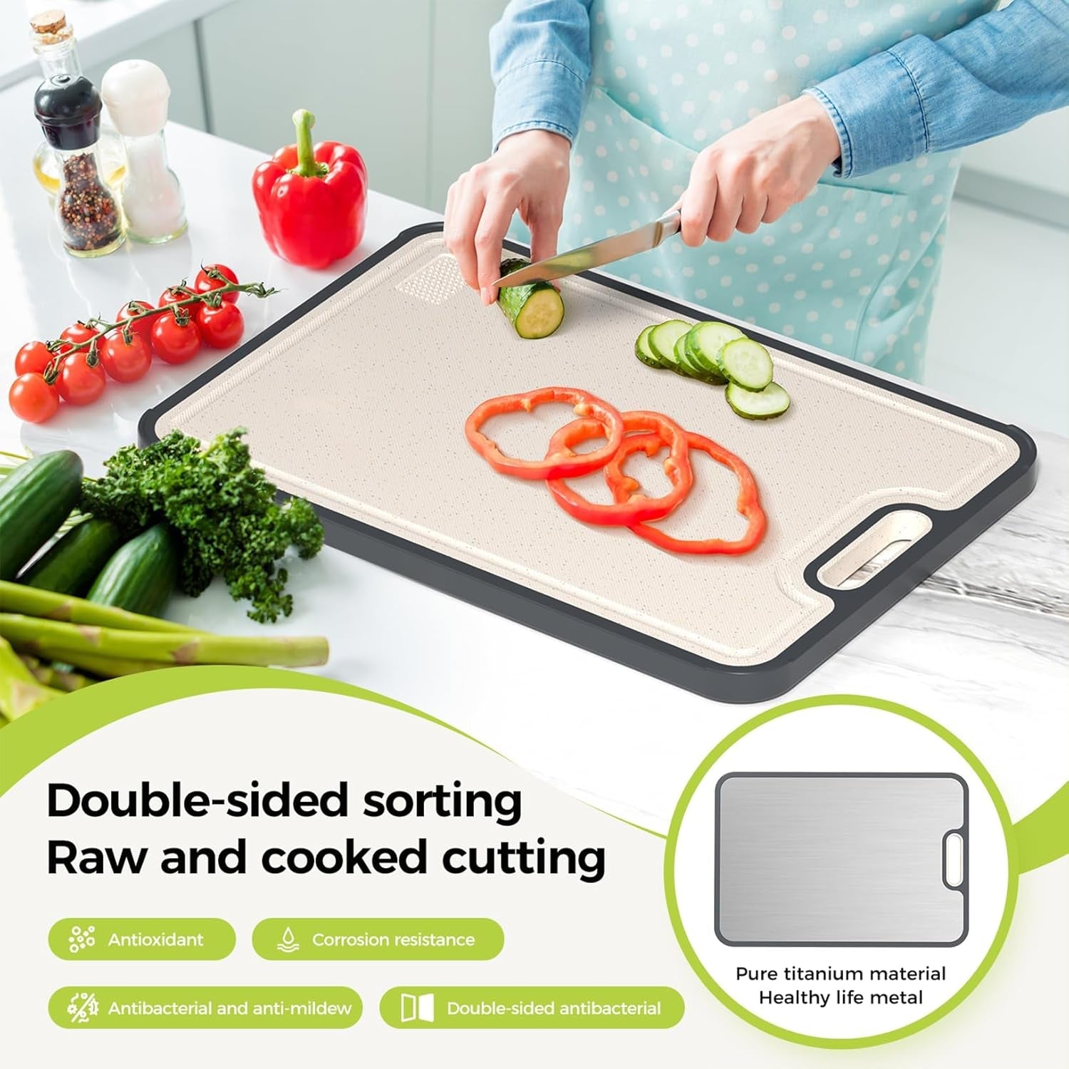 Titanium Cutting Boards for Kitchen. Cutting Board Double Sided Food Grade. Pure Titanium and Wheat Straw PP. Dishwasher Safe Easy to Clean Large Size 16×11 - Image 2
