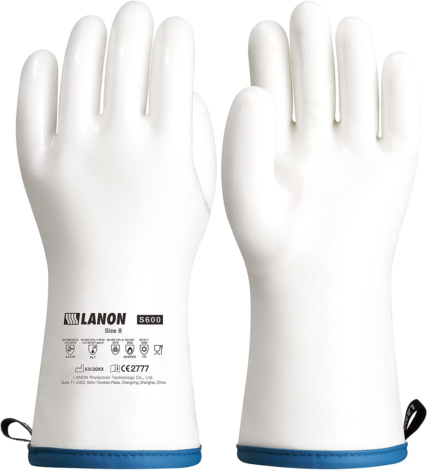 LANON Liquid Silicone Gloves. Heat Resistant Oven Gloves with Fingers. Food Grade. Waterproof. White. Large