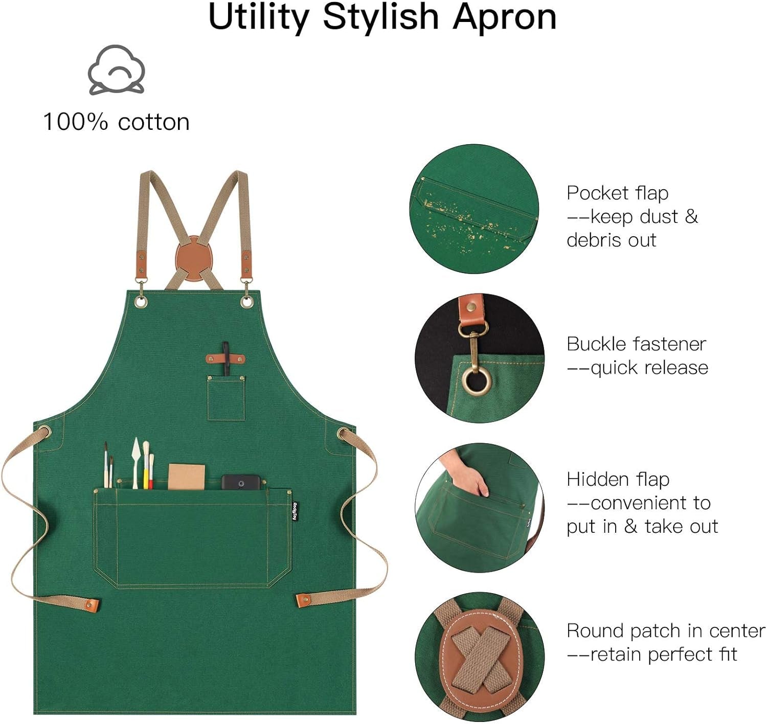 Chef Apron with Cross Back Straps for Men Women. Cotton Canvas Apron for Artists Painting. Kitchen Cooking - Image 3