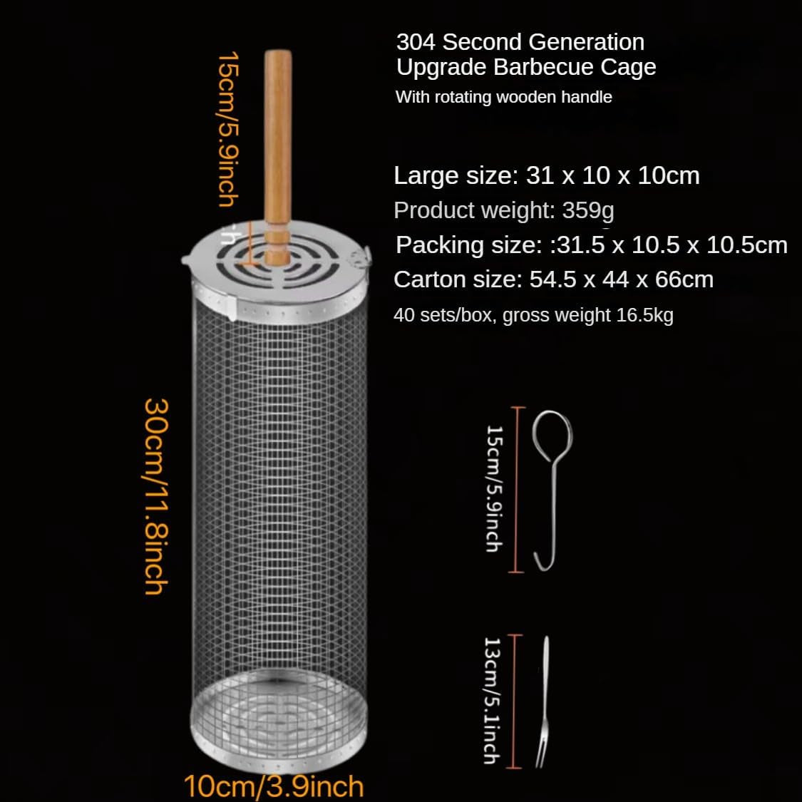 Rolling Barbecue Cage Large Stainless Steel Grilling Basket for Outdoor BBQ Mesh Net Tube Cooking Accessories for Vegetable Fish Camping Gift for Men Dad Husband Housewarming Perfect BBQ Tool - Image 7