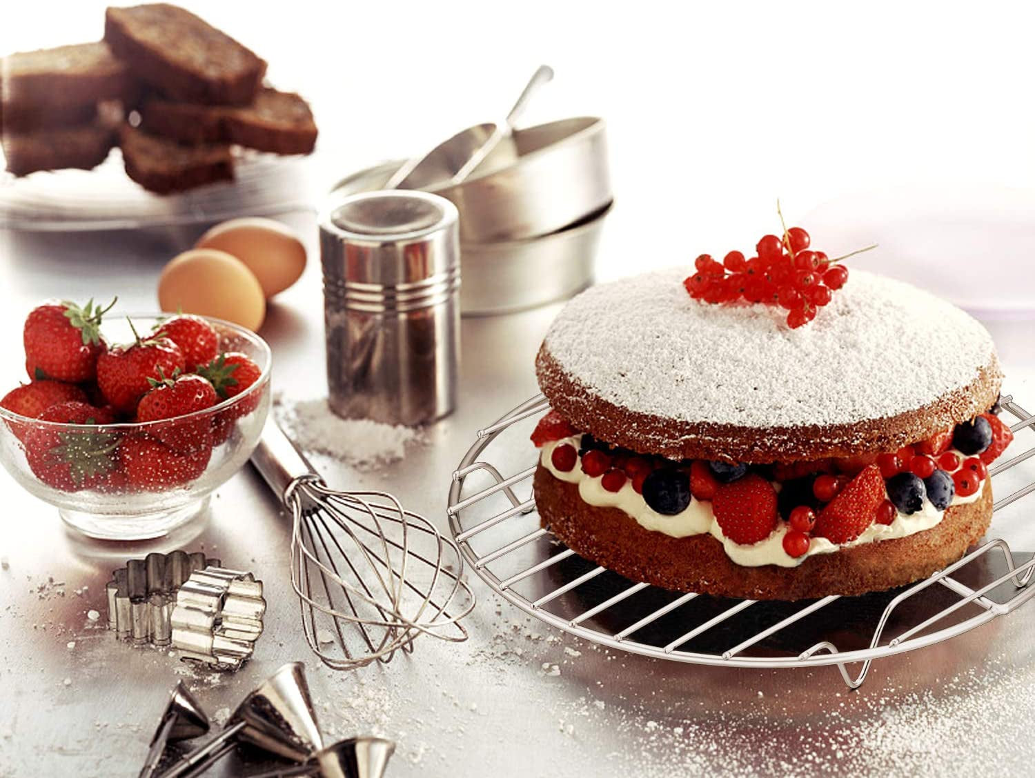 P&P CHEF round Cooking Rack. 3 Pcs (7½ & 9 & 10½). Baking Cooling Steaming Grilling Rack Stainless Steel. Fits Air Fryer/Stockpot/Pressure Cooker/Round Cake Pan. Oven & Dishwasher Safe - Image 3